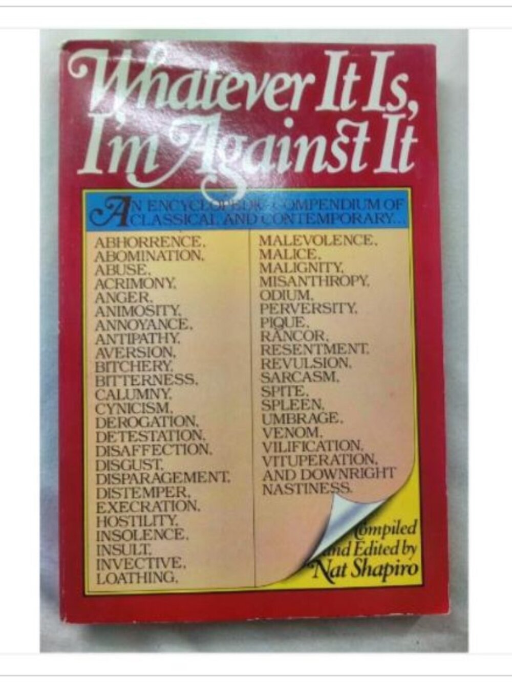 Whatever It Is, I'm Against It Nat Shapiro Paperback Book Vintage Novel Read
